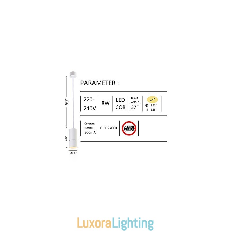 Designer Touch Decorative GE 05032 8W 136mm 1 Light Mini Pendant light Powdered White with Aluminium