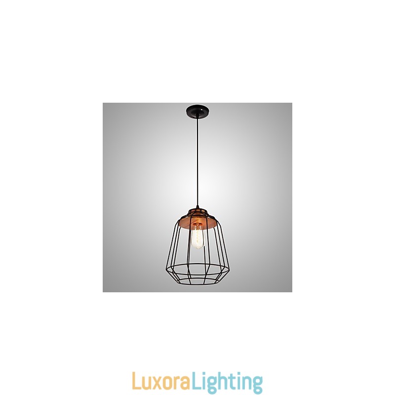 Designer Touch Decorative Iron Painting Pendant Light with Wooden Center Iron Cage Lighting Lamp