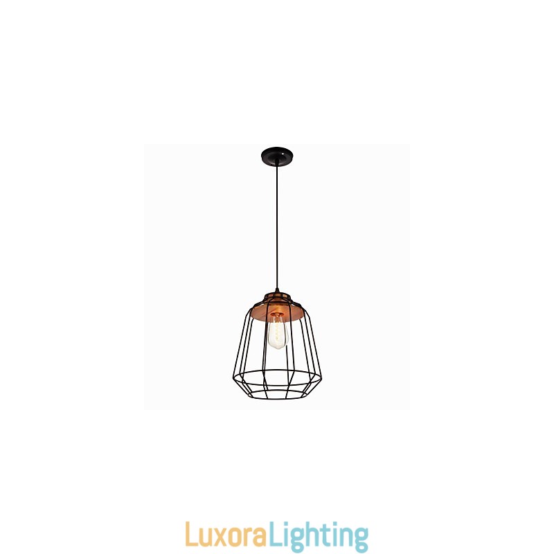 Designer Touch Decorative Iron Painting Pendant Light with Wooden Center Iron Cage Lighting Lamp