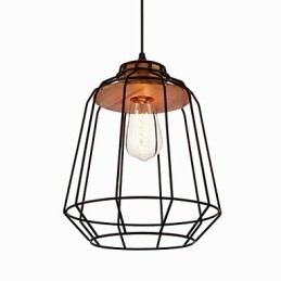 Designer Touch Decorative Iron Painting Pendant Light with Wooden Center Iron Cage Lighting Lamp