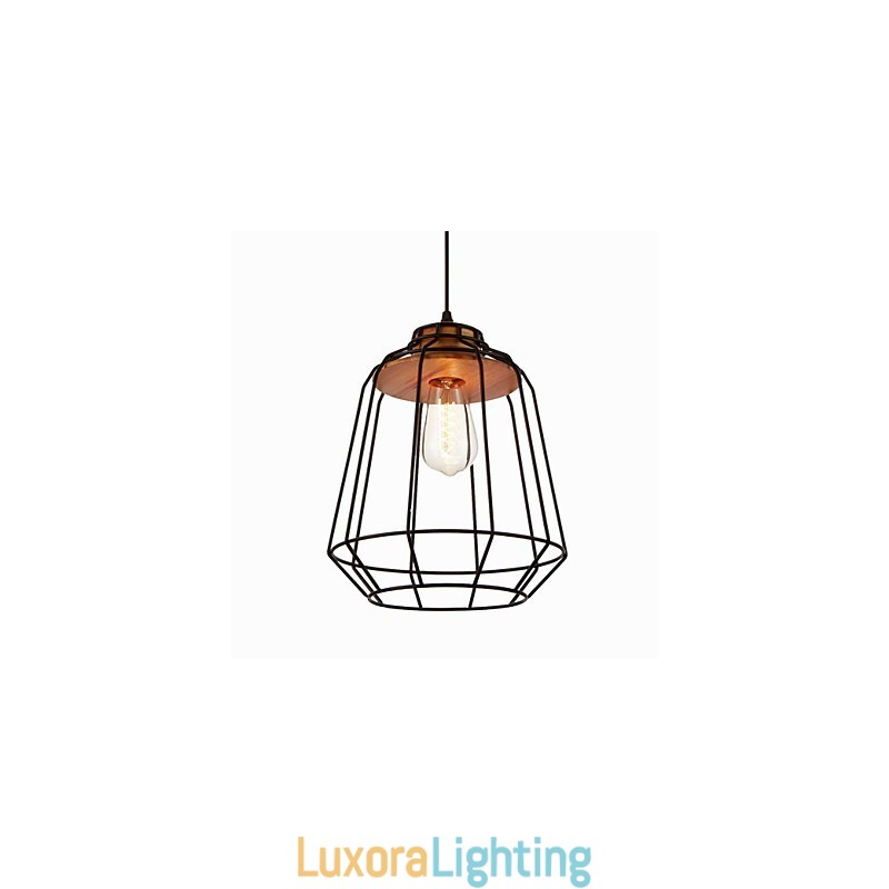 Designer Touch Decorative Iron Painting Pendant Light with Wooden Center Iron Cage Lighting Lamp