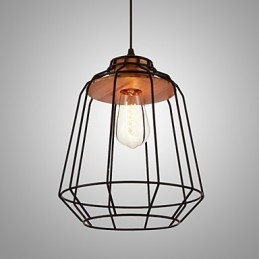 Designer Touch Decorative Iron Painting Pendant Light with Wooden Center Iron Cage Lighting Lamp
