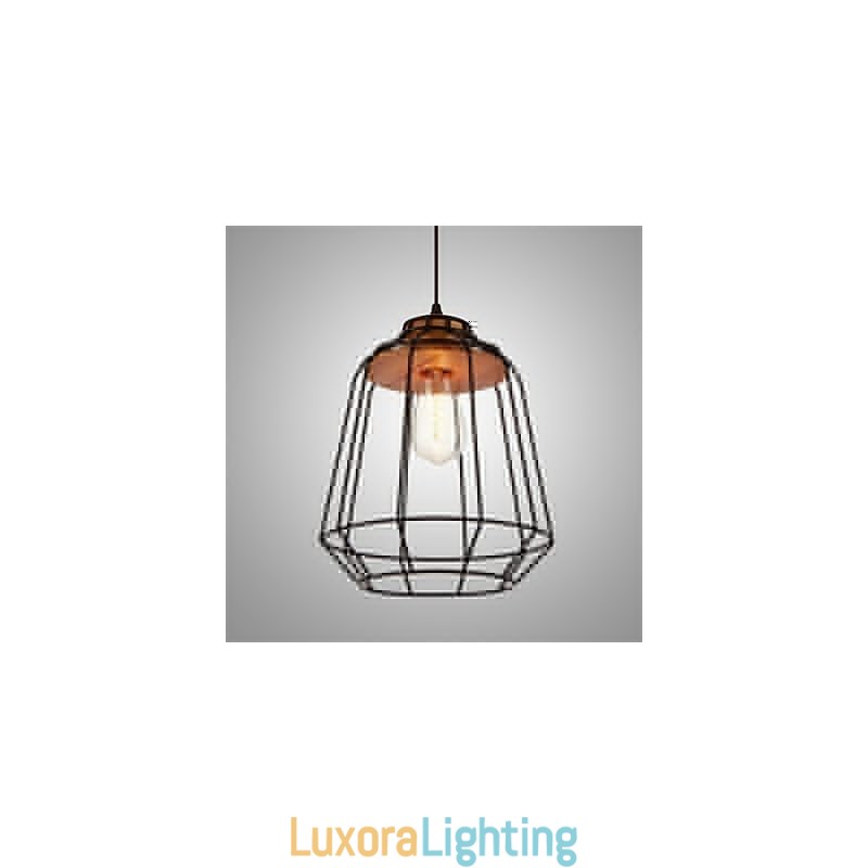 Designer Touch Decorative Iron Painting Pendant Light with Wooden Center Iron Cage Lighting Lamp