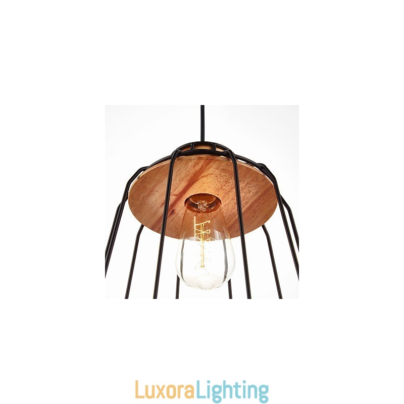 Designer Touch Decorative Iron Painting Pendant Light with Wooden Center Iron Cage Lighting Lamp