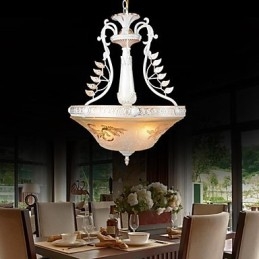 Designer Touch Decorative White Pendant Three Lights Pattern Glass Shade Hand Gilt European Retro Classic