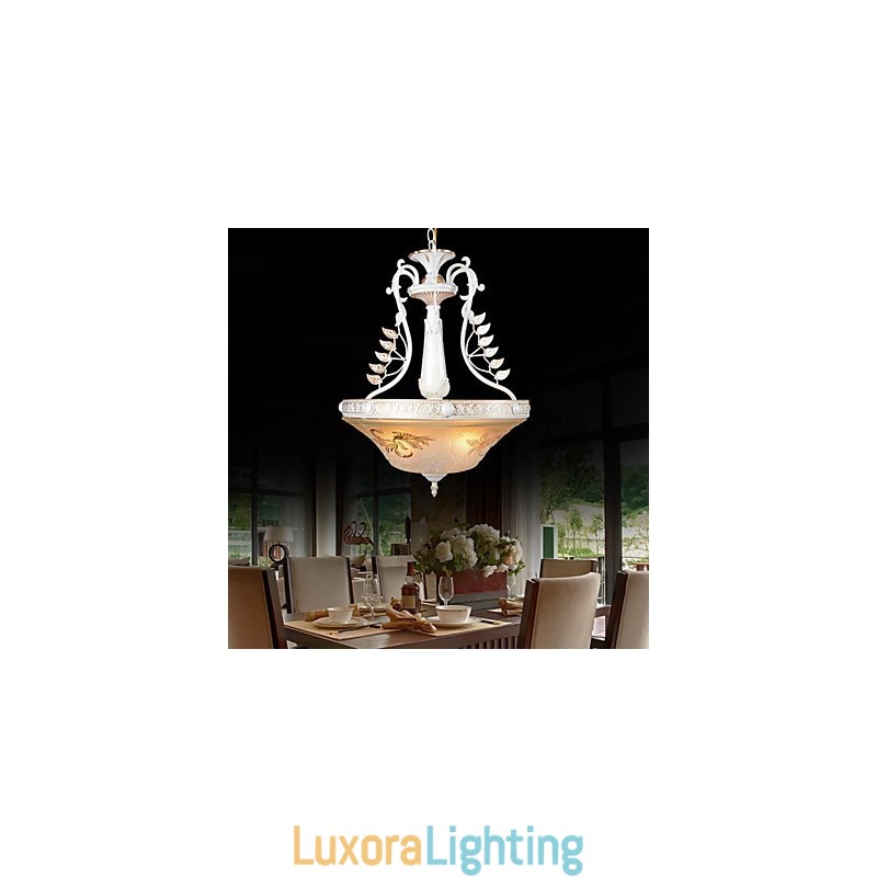 Designer Touch Decorative White Pendant Three Lights Pattern Glass Shade Hand Gilt European Retro Classic