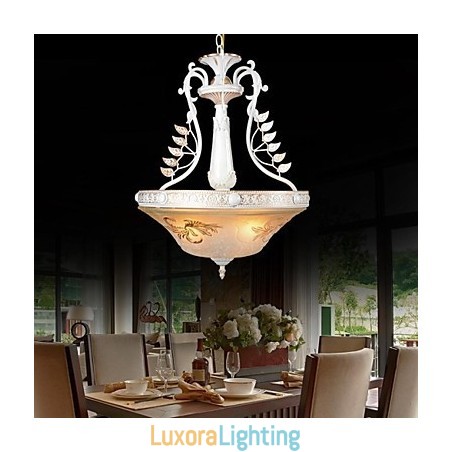 Designer Touch Decorative White Pendant Three Lights Pattern Glass Shade Hand Gilt European Retro Classic