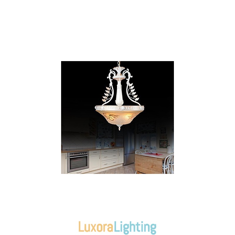 Designer Touch Decorative White Pendant Three Lights Pattern Glass Shade Hand Gilt European Retro Classic