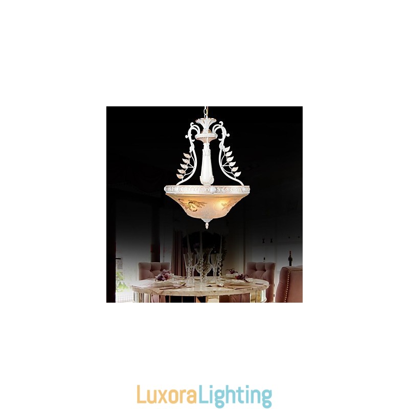 Designer Touch Decorative White Pendant Three Lights Pattern Glass Shade Hand Gilt European Retro Classic