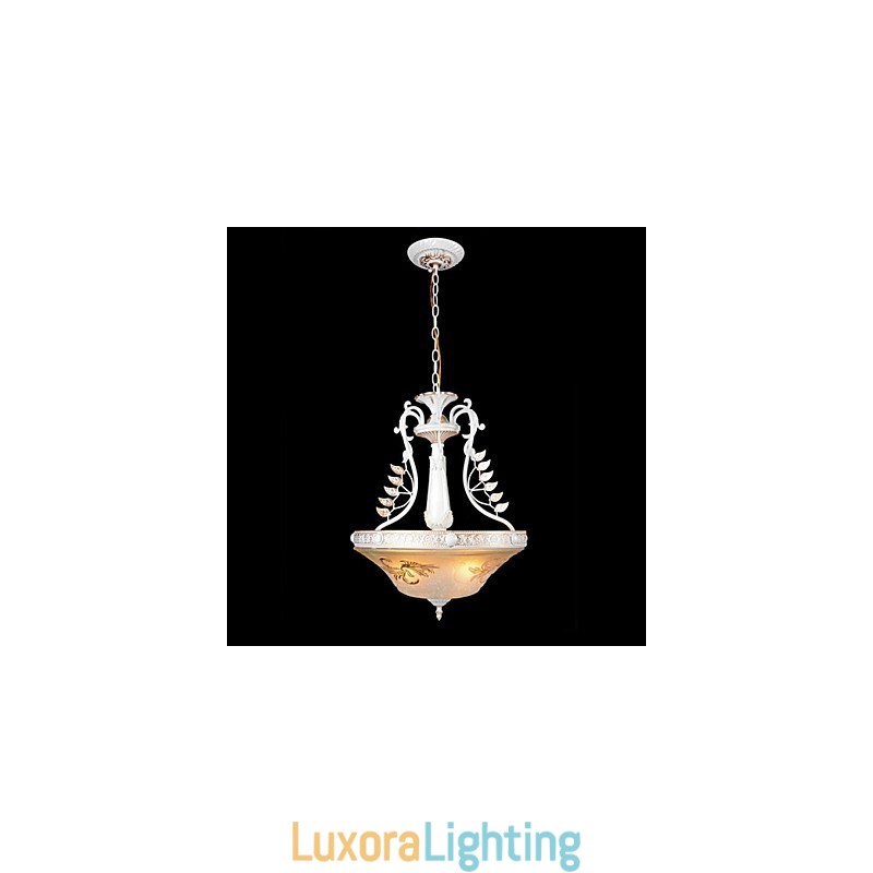 Designer Touch Decorative White Pendant Three Lights Pattern Glass Shade Hand Gilt European Retro Classic