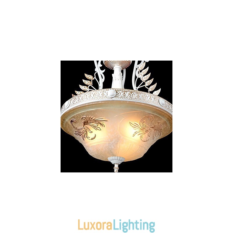 Designer Touch Decorative White Pendant Three Lights Pattern Glass Shade Hand Gilt European Retro Classic
