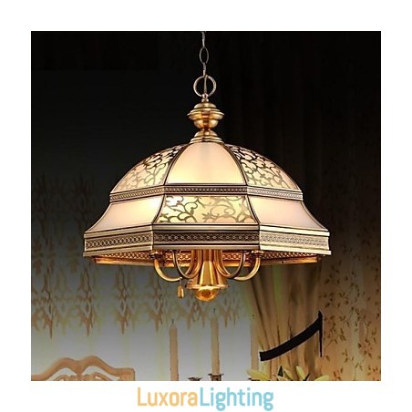 Designer Touch Decorative Brass Pendant Lamp Six Lights Vintage Total Copper Glass