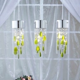 Designer Touch Decorative Artistic Crystal Pendant Light with Green Decorations G4 Bulb Base