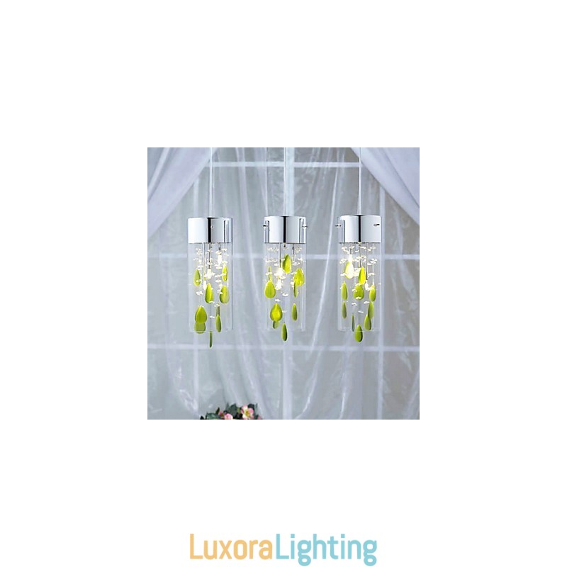 Designer Touch Decorative Artistic Crystal Pendant Light with Green Decorations G4 Bulb Base