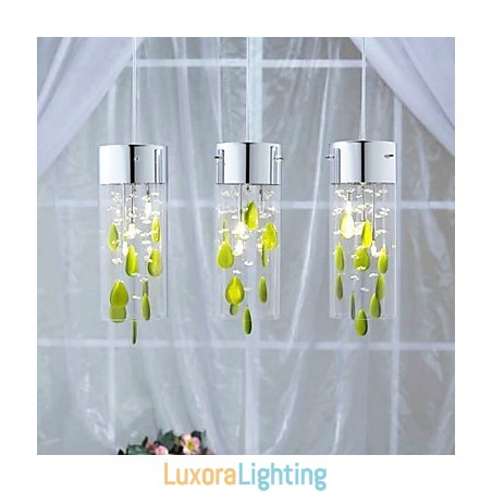 Designer Touch Decorative Artistic Crystal Pendant Light with Green Decorations G4 Bulb Base