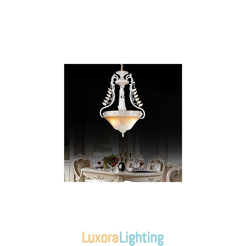 Designer Touch Decorative White Pendant Two Lights Pattern Glass Shade Hand Gilt European Retro Classic