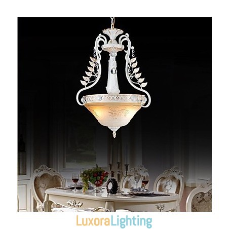 Designer Touch Decorative White Pendant Two Lights Pattern Glass Shade Hand Gilt European Retro Classic
