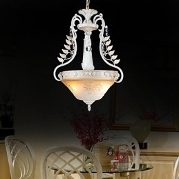 Designer Touch Decorative White Pendant Two Lights Pattern Glass Shade Hand Gilt European Retro Classic