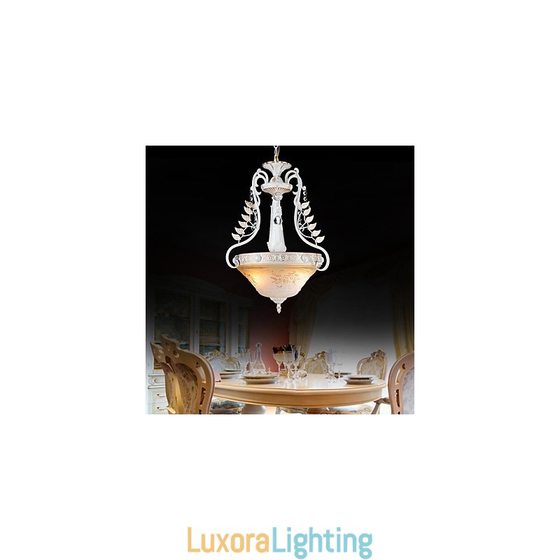 Designer Touch Decorative White Pendant Two Lights Pattern Glass Shade Hand Gilt European Retro Classic