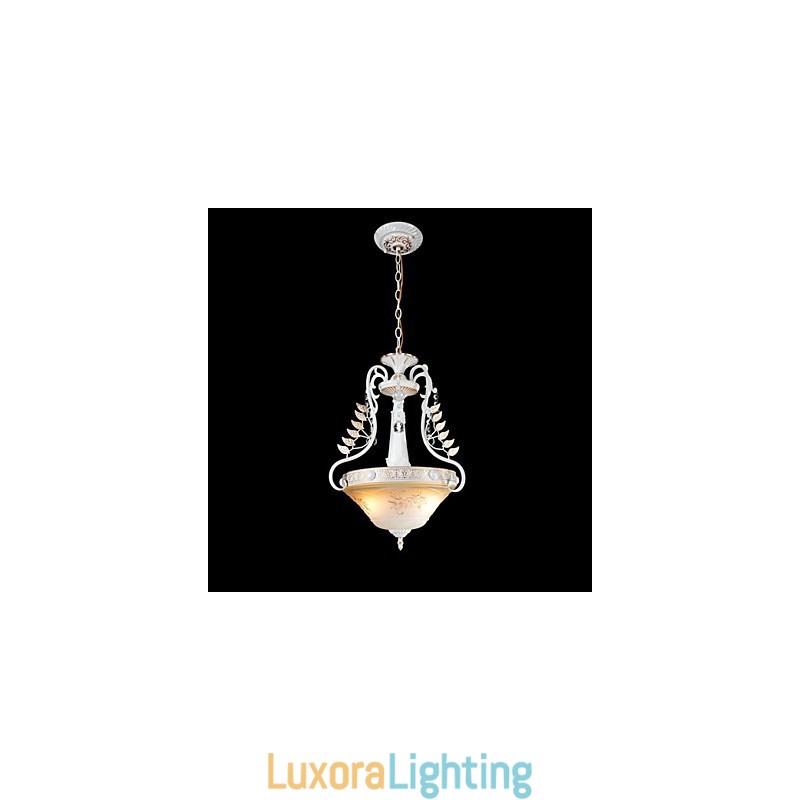 Designer Touch Decorative White Pendant Two Lights Pattern Glass Shade Hand Gilt European Retro Classic