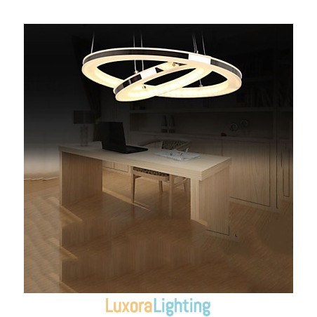 Designer Touch Decorative Acrylic Pendant Light Round Chandelier Lighting with 2 Rings Lamps Fixtures