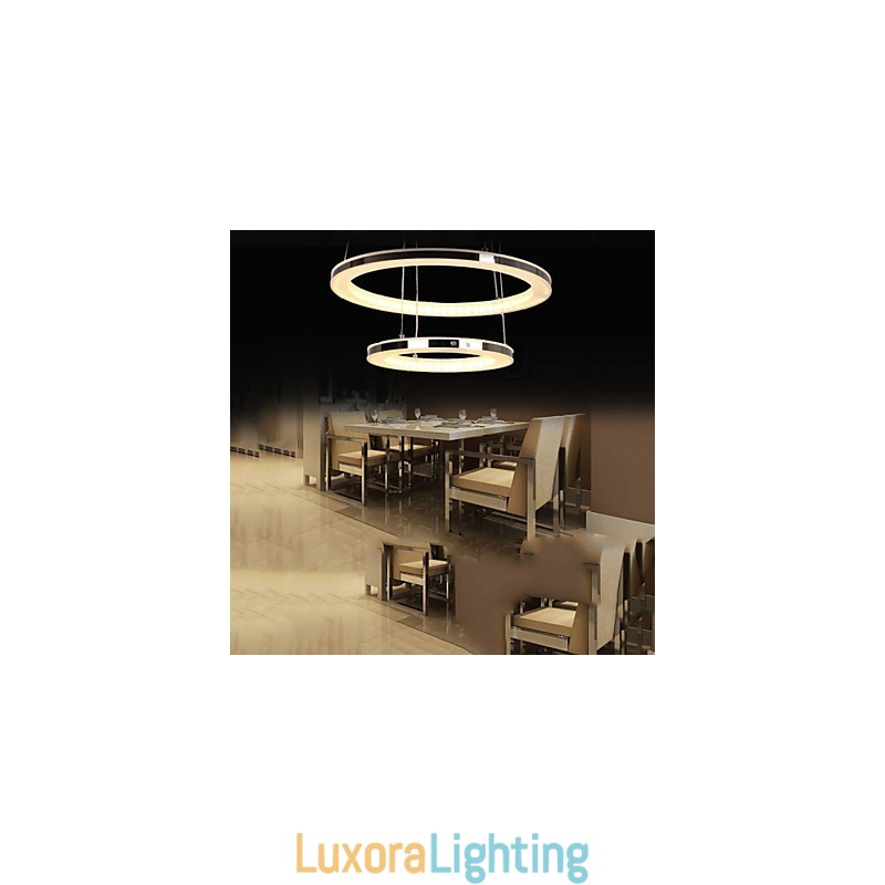 Designer Touch Decorative Acrylic Pendant Light Round Chandelier Lighting with 2 Rings Lamps Fixtures