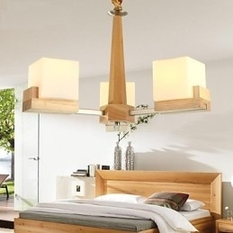 Designer Touch Decorative Oak Pendant Lamp Three Lights Oak and Glass