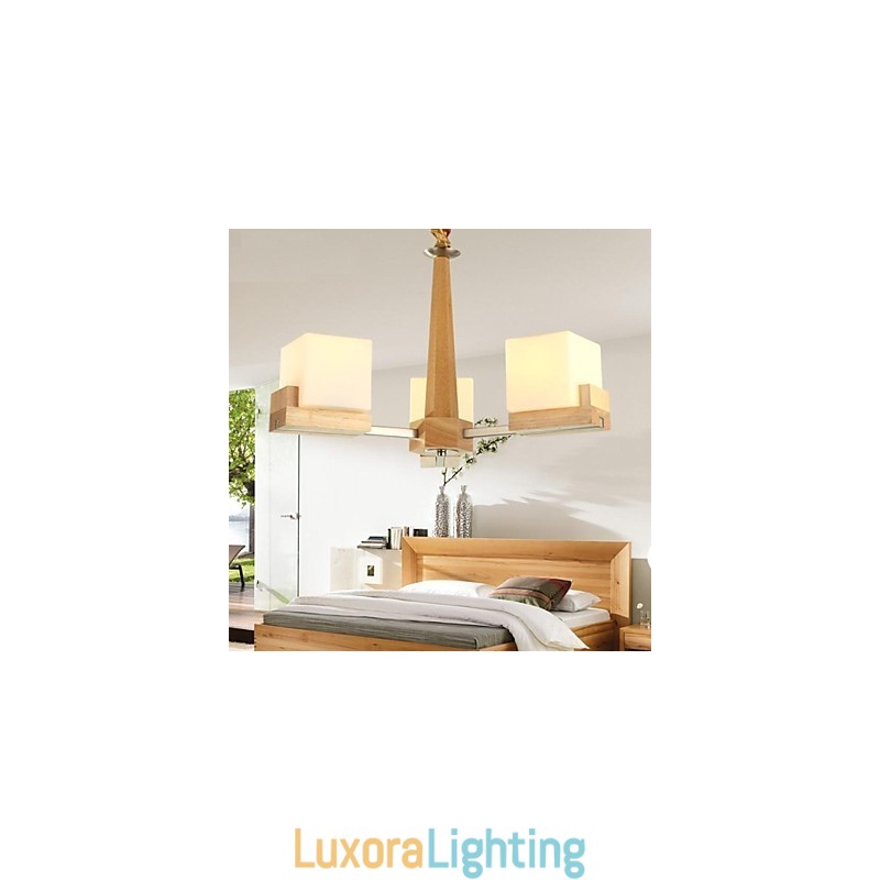 Designer Touch Decorative Oak Pendant Lamp Three Lights Oak and Glass