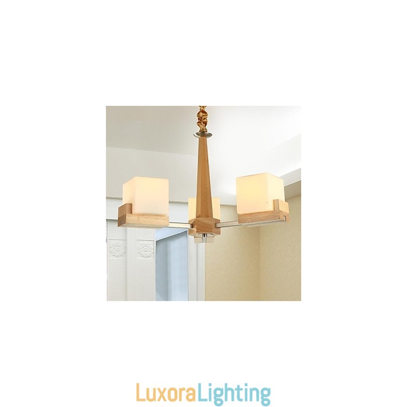 Designer Touch Decorative Oak Pendant Lamp Three Lights Oak and Glass