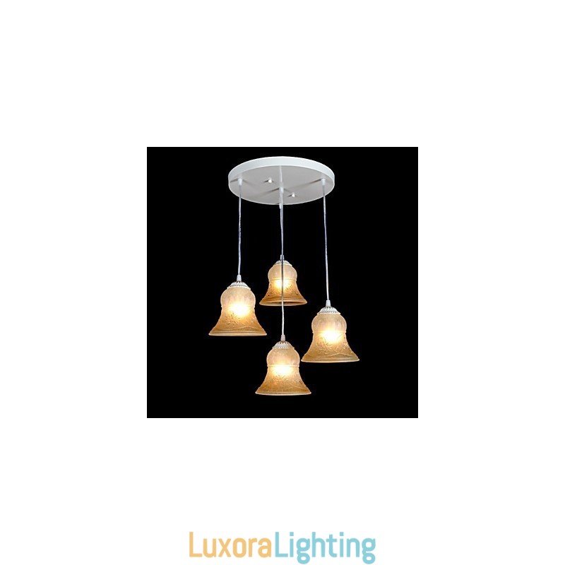 Designer Touch Decorative White Pendant Four Lights Pattern Glass Shade Hand Gilt European Retro Classic