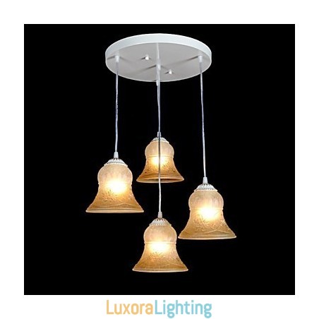 Designer Touch Decorative White Pendant Four Lights Pattern Glass Shade Hand Gilt European Retro Classic