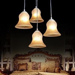Designer Touch Decorative White Pendant Four Lights Pattern Glass Shade Hand Gilt European Retro Classic