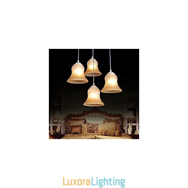 Designer Touch Decorative White Pendant Four Lights Pattern Glass Shade Hand Gilt European Retro Classic