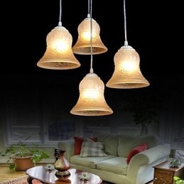 Designer Touch Decorative White Pendant Four Lights Pattern Glass Shade Hand Gilt European Retro Classic