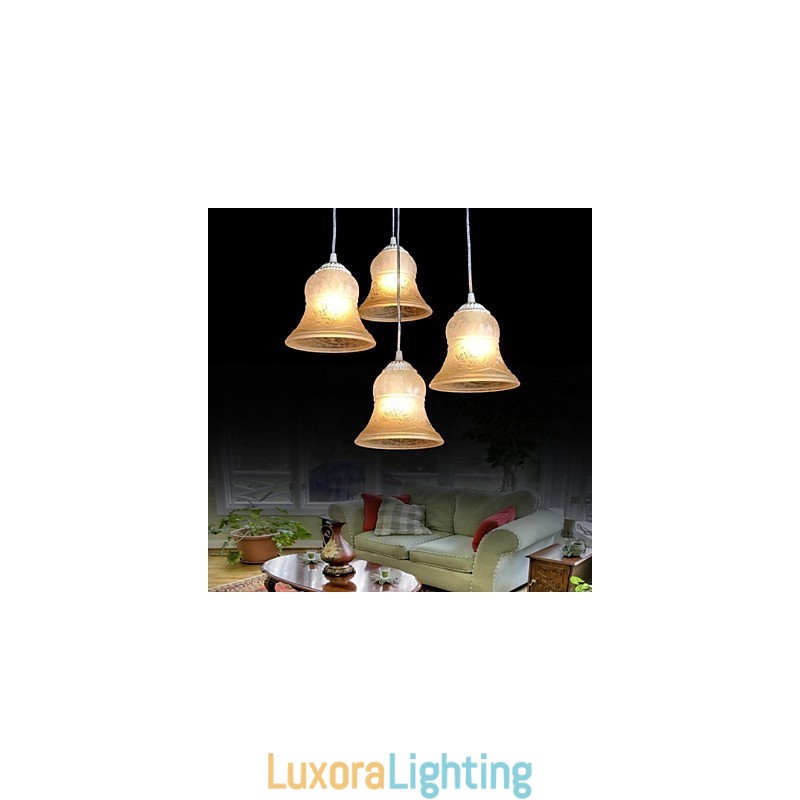 Designer Touch Decorative White Pendant Four Lights Pattern Glass Shade Hand Gilt European Retro Classic