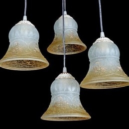 Designer Touch Decorative White Pendant Four Lights Pattern Glass Shade Hand Gilt European Retro Classic