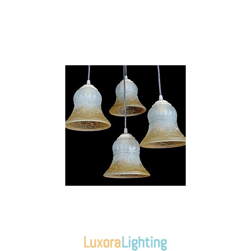Designer Touch Decorative White Pendant Four Lights Pattern Glass Shade Hand Gilt European Retro Classic