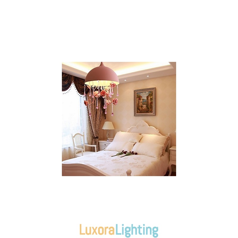 Designer Touch Decorative A Small Pink Rose Garden Chandelier Lamp Iron Princess