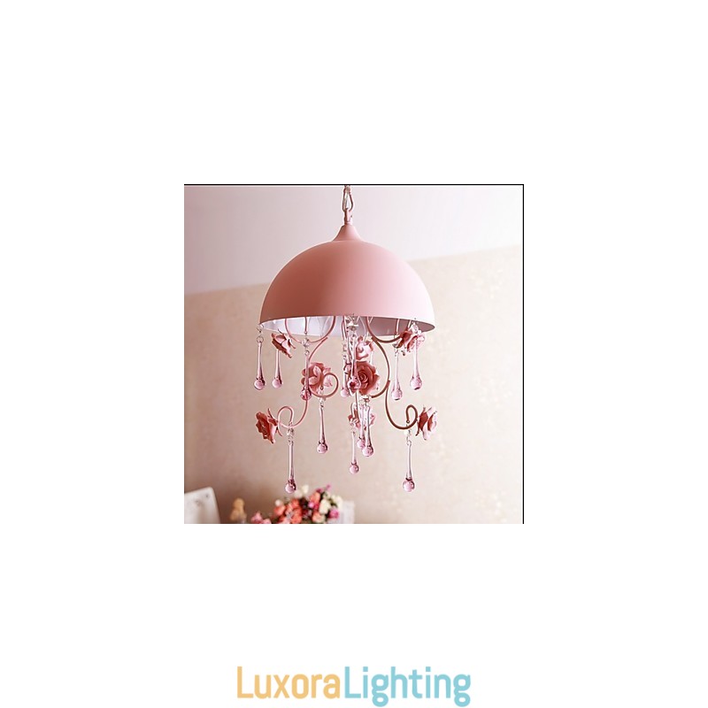 Designer Touch Decorative A Small Pink Rose Garden Chandelier Lamp Iron Princess