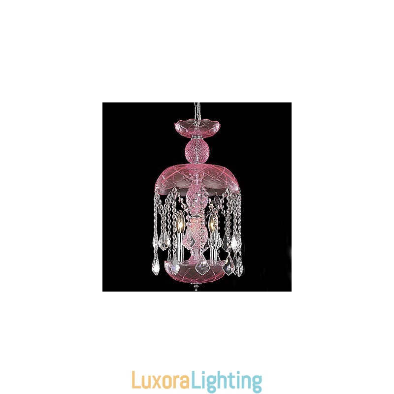 Designer Touch Decorative Modern Crystal Pendant Light with 3 Lights in Pink Shade