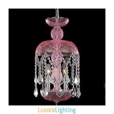 Designer Touch Decorative Modern Crystal Pendant Light with 3 Lights in Pink Shade