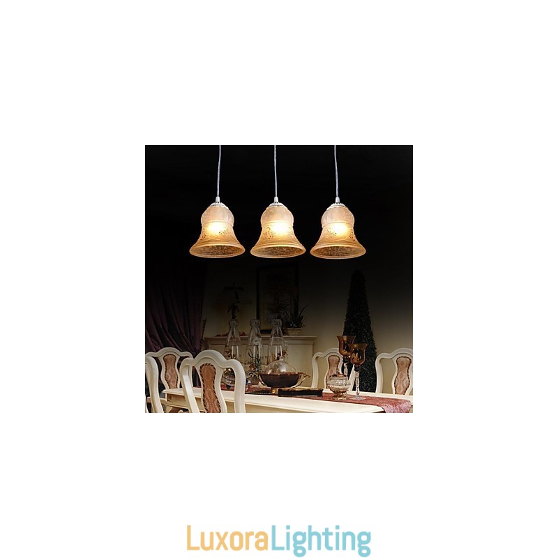 Designer Touch Decorative White Pendant Three Lights Pattern Glass Shade Hand Gilt European Retro Classic