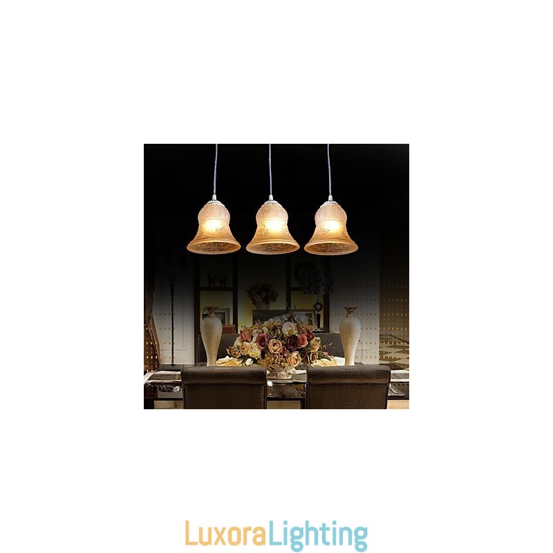 Designer Touch Decorative White Pendant Three Lights Pattern Glass Shade Hand Gilt European Retro Classic