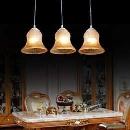 Designer Touch Decorative White Pendant Three Lights Pattern Glass Shade Hand Gilt European Retro Classic