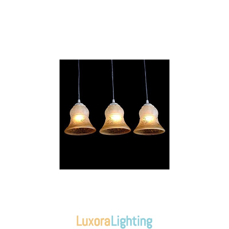 Designer Touch Decorative White Pendant Three Lights Pattern Glass Shade Hand Gilt European Retro Classic