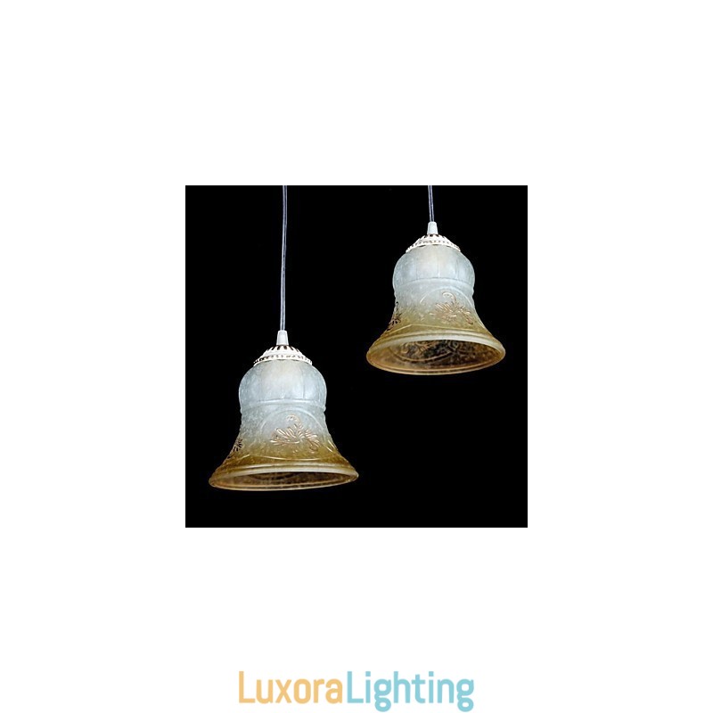 Designer Touch Decorative White Pendant Three Lights Pattern Glass Shade Hand Gilt European Retro Classic