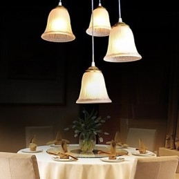 Designer Touch Decorative Bronze Pendant Four Lights Pattern Glass Shade European Retro Classic