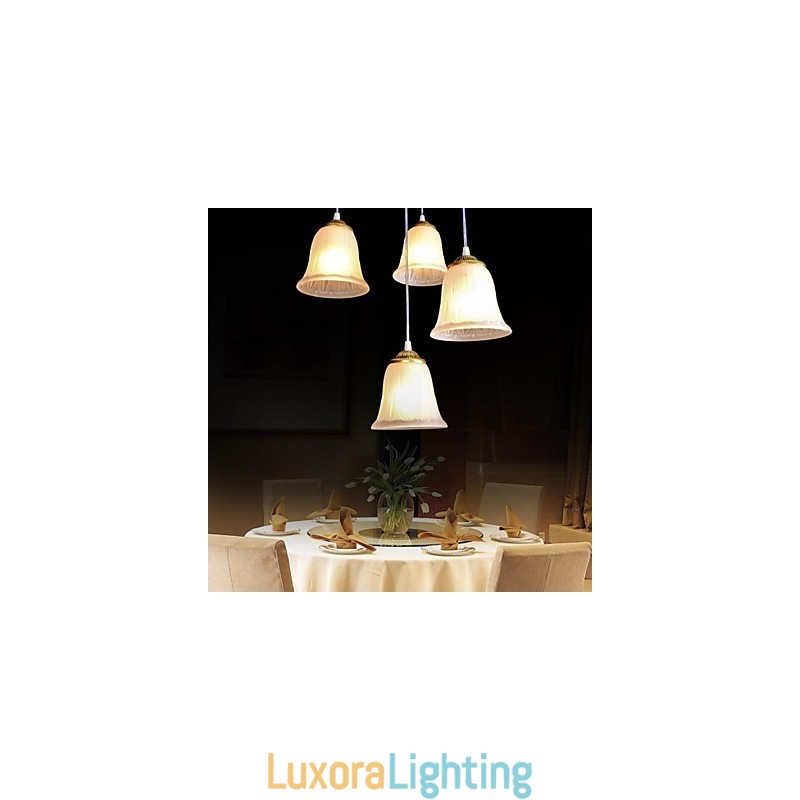 Designer Touch Decorative Bronze Pendant Four Lights Pattern Glass Shade European Retro Classic