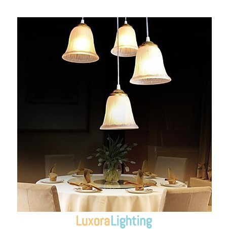 Designer Touch Decorative Bronze Pendant Four Lights Pattern Glass Shade European Retro Classic