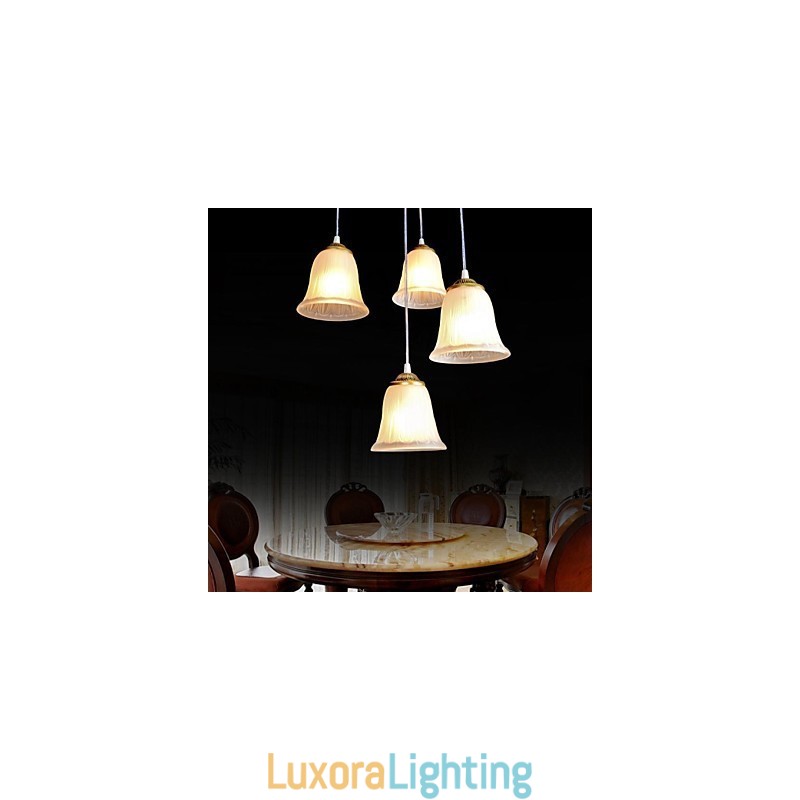 Designer Touch Decorative Bronze Pendant Four Lights Pattern Glass Shade European Retro Classic